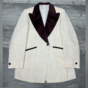 VTG 1970’s Brown, Cream & White Paisley Tuxedo Jacket 42R